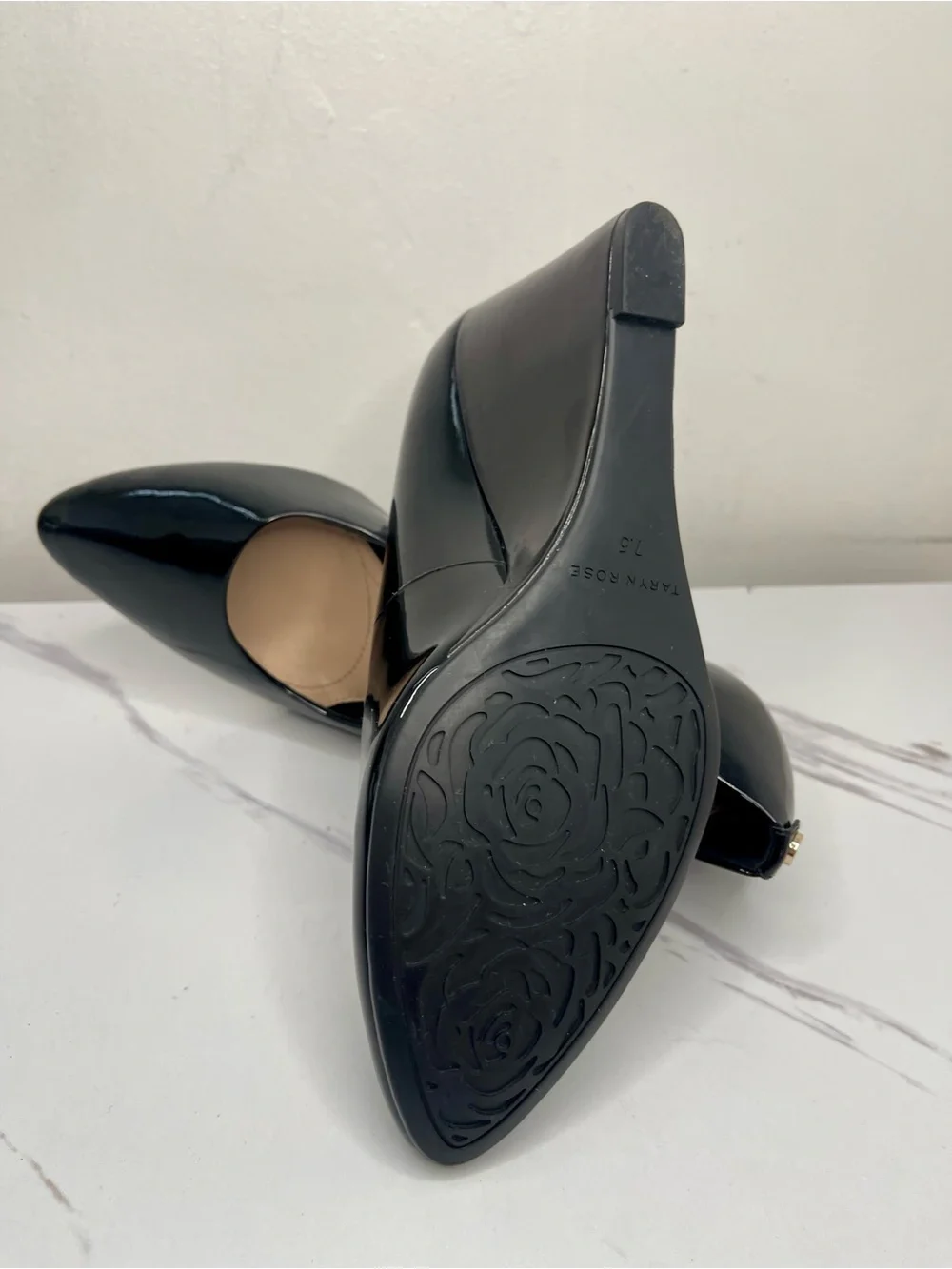 Taryn Rose Black Patent Leather Wedge Pumps Size 7.5